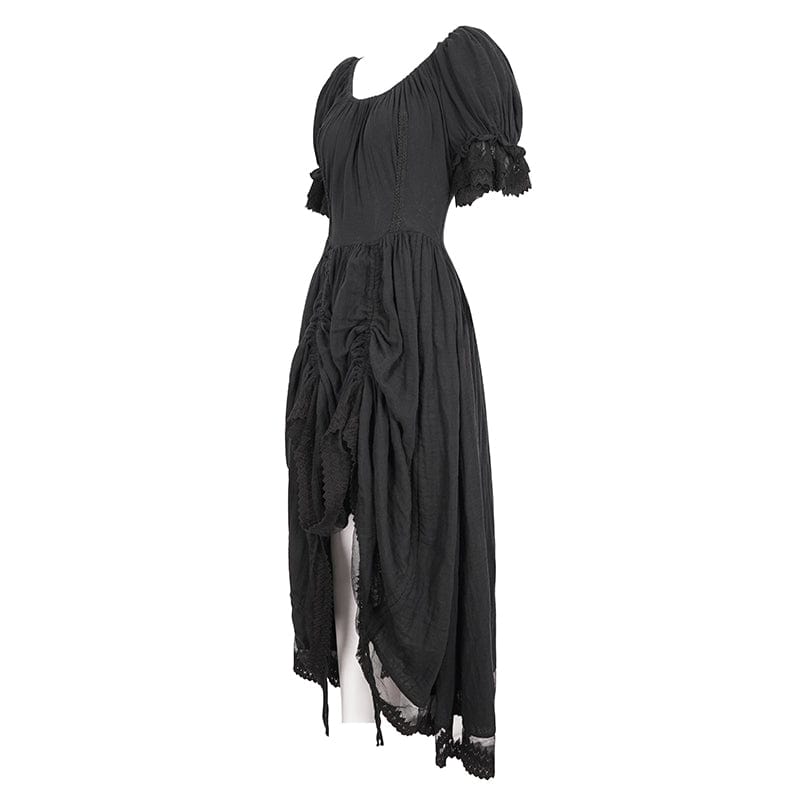 Women's Gothic Puff Sleeved Drawstring Prom Dress