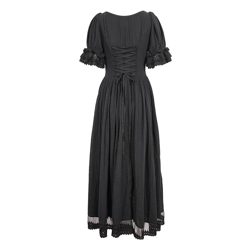 Women's Gothic Puff Sleeved Drawstring Prom Dress
