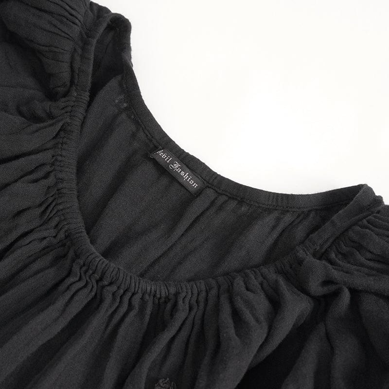 Women's Gothic Puff Sleeved Drawstring Prom Dress