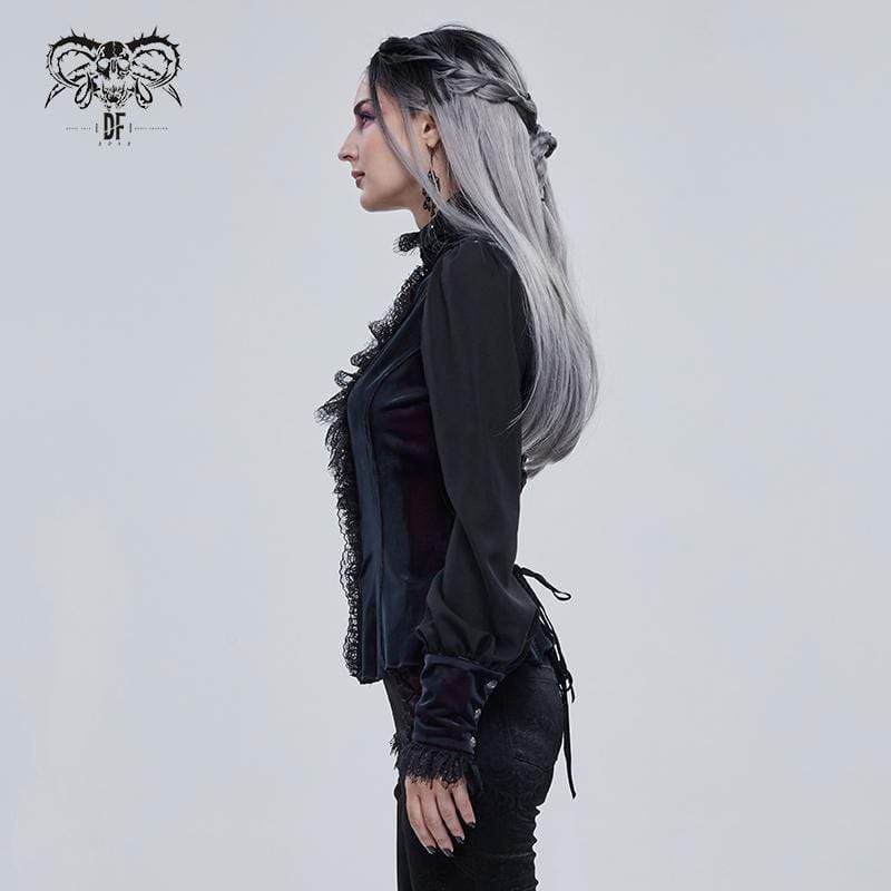 Women's Gothic Puff Sleeved Lace Splice Shirt