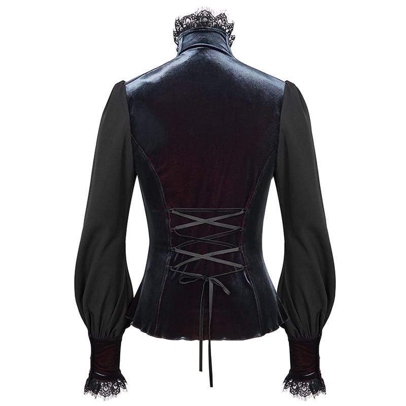 Women's Gothic Puff Sleeved Lace Splice Shirt