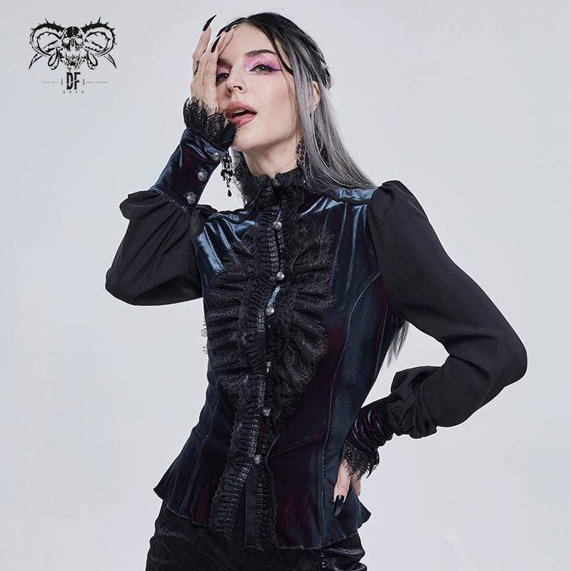 Women's Gothic Puff Sleeved Lace Splice Shirt