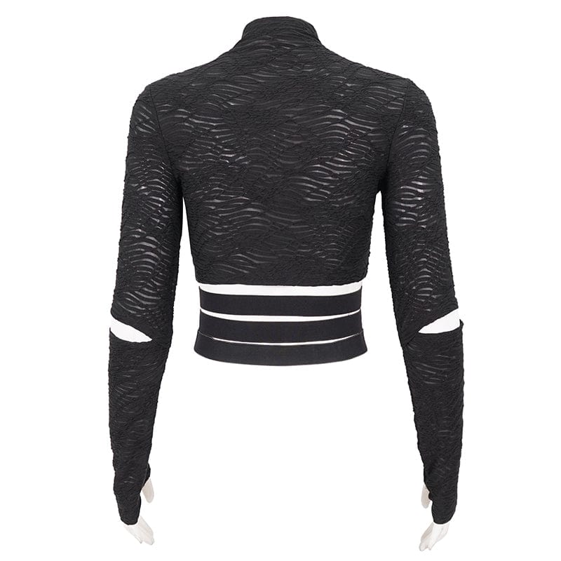 Women's Gothic Ruched Strap Splice Mesh Crop Top
