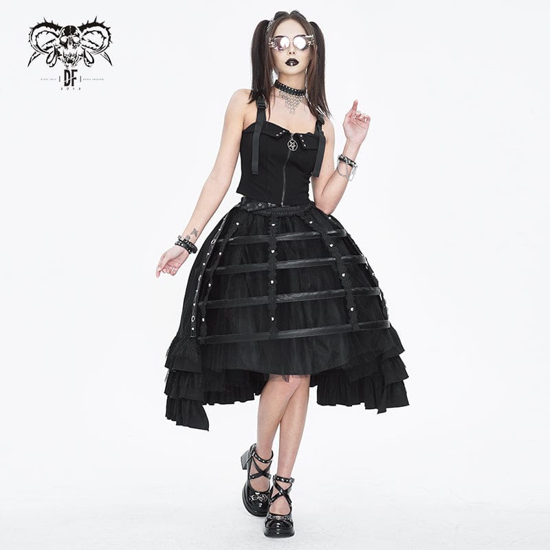 Women's Gothic Ruffled Buckle Long Overskirts