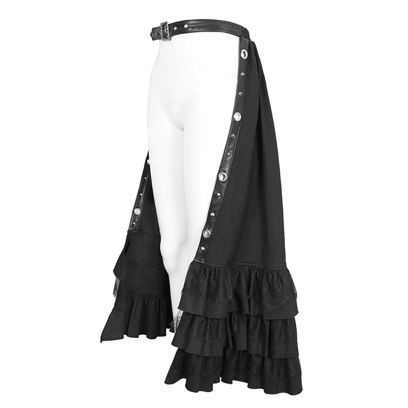 Women's Gothic Ruffled Buckle Long Overskirts