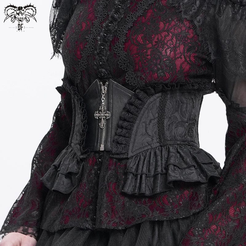 Women's Gothic Ruffled Lace Splice Underbust Corset Black
