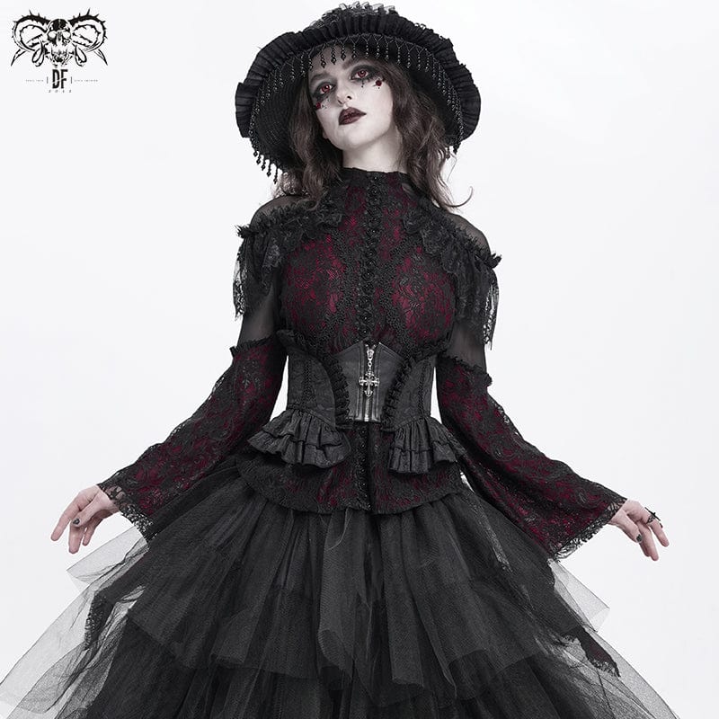 Women's Gothic Ruffled Lace Splice Underbust Corset Black