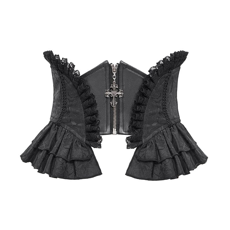 Women's Gothic Ruffled Lace Splice Underbust Corset Black