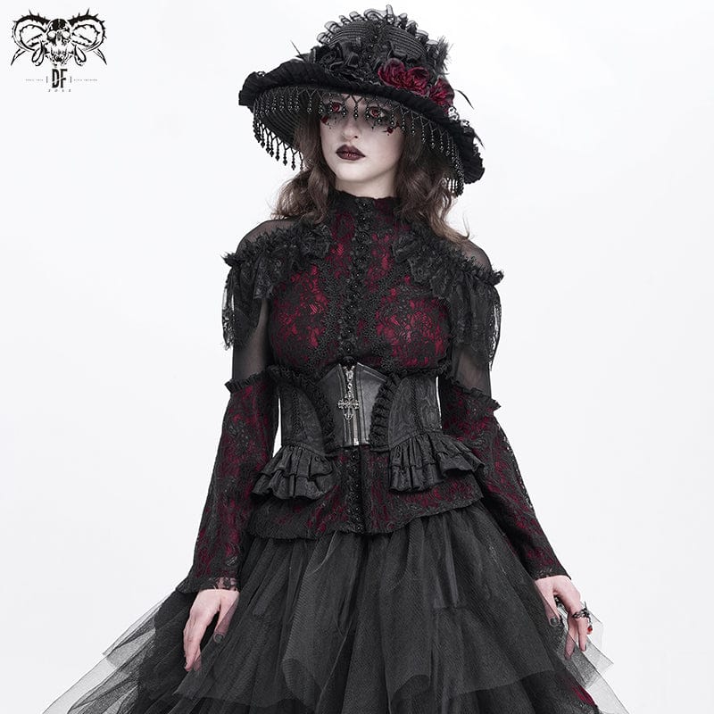Women's Gothic Ruffled Lace Splice Underbust Corset Black