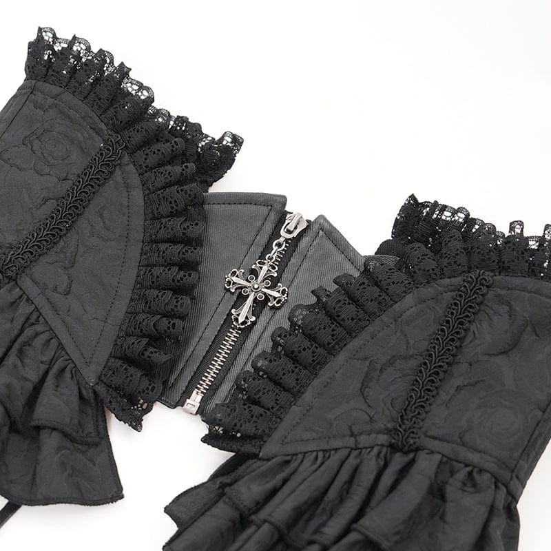 Women's Gothic Ruffled Lace Splice Underbust Corset Black