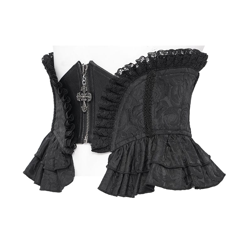 Women's Gothic Ruffled Lace Splice Underbust Corset Black