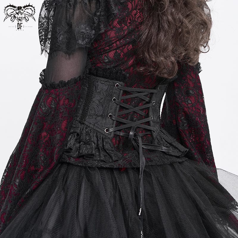 Women's Gothic Ruffled Lace Splice Underbust Corset Black