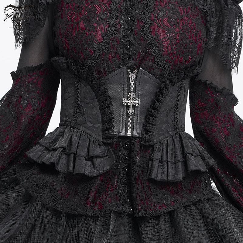 Women's Gothic Ruffled Lace Splice Underbust Corset Black