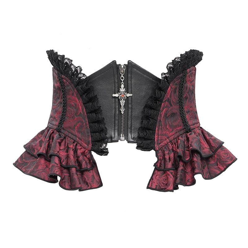 Women's Gothic Ruffled Lace Splice Underbust Corset Red