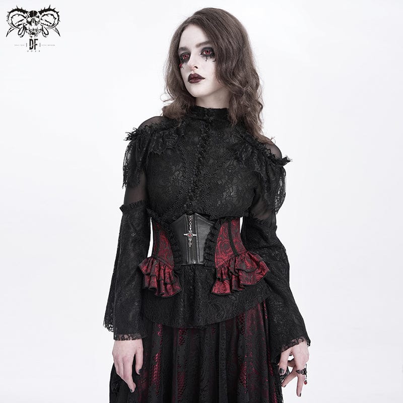 Women's Gothic Ruffled Lace Splice Underbust Corset Red