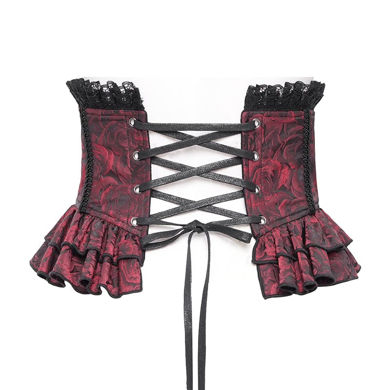 Women's Gothic Ruffled Lace Splice Underbust Corset Red