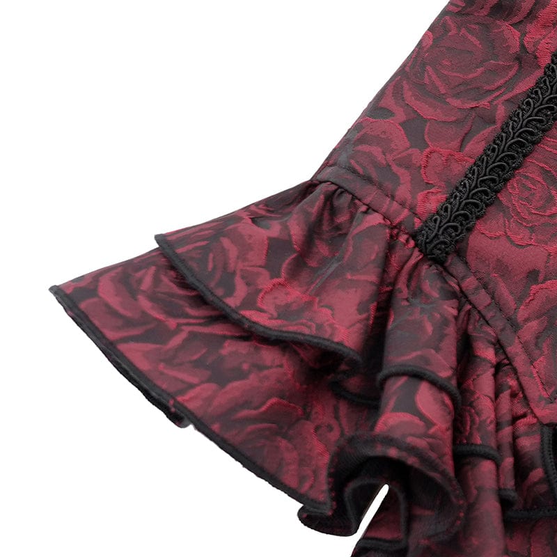 Women's Gothic Ruffled Lace Splice Underbust Corset Red