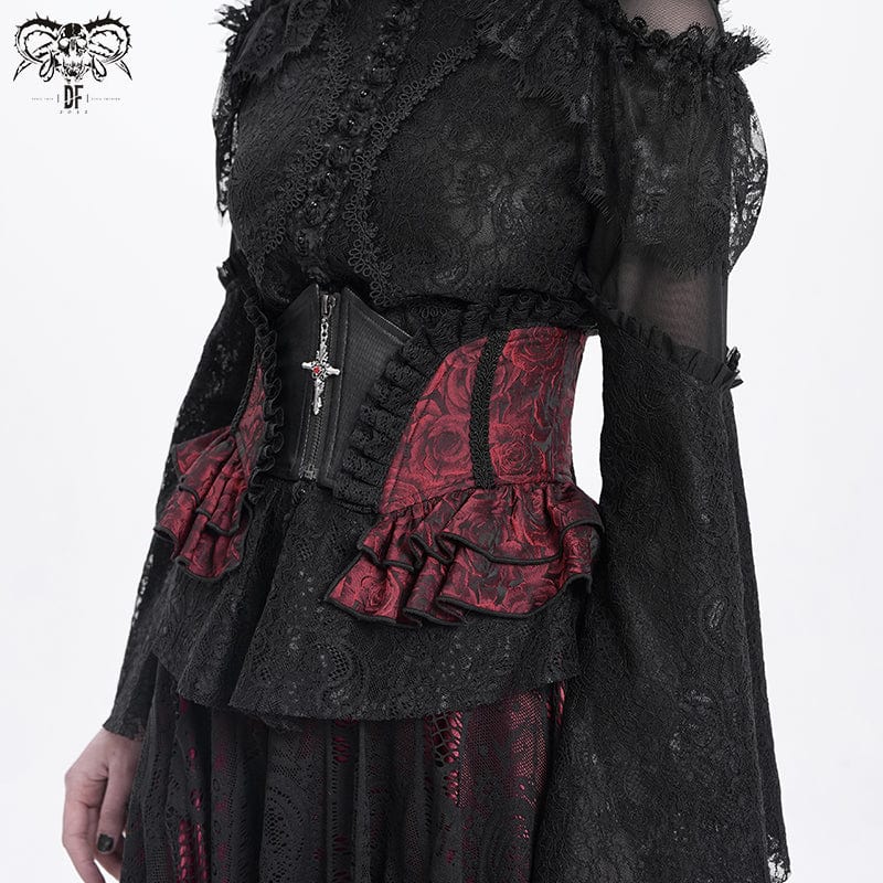 Women's Gothic Ruffled Lace Splice Underbust Corset Red