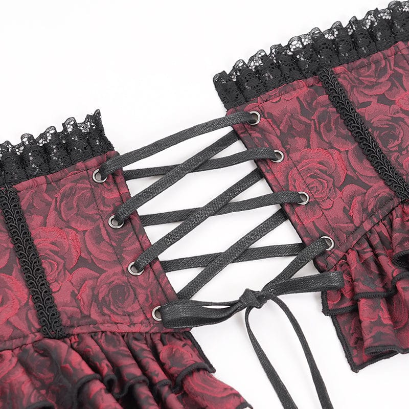 Women's Gothic Ruffled Lace Splice Underbust Corset Red