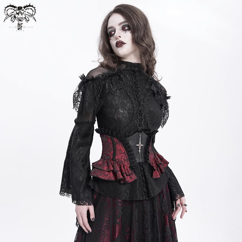Women's Gothic Ruffled Lace Splice Underbust Corset Red
