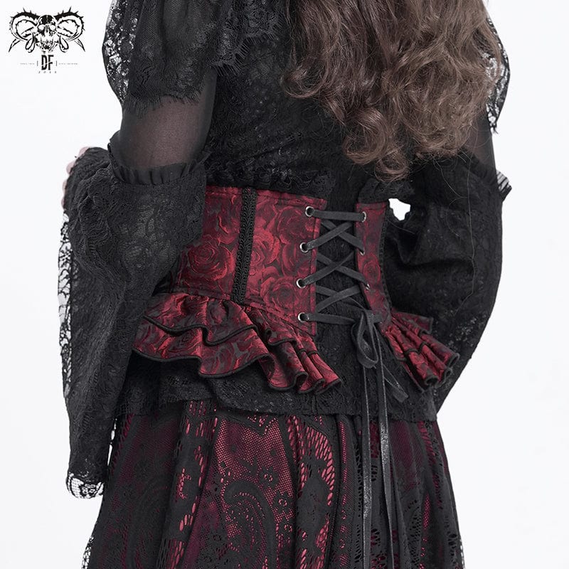 Women's Gothic Ruffled Lace Splice Underbust Corset Red