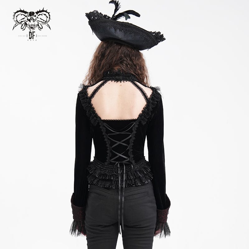 Women's Gothic Ruffled Mesh Lace-up Long Sleeved Shirts