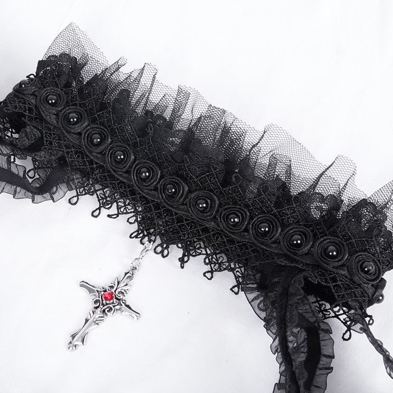 Women's Gothic Ruffled Mesh Lace-up Long Sleeved Shirts