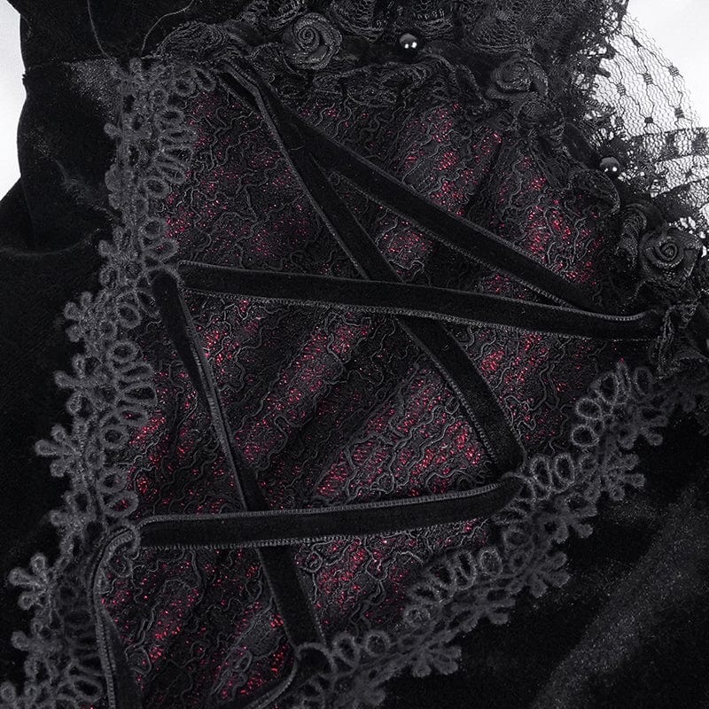 Women's Gothic Ruffled Mesh Lace-up Long Sleeved Shirts