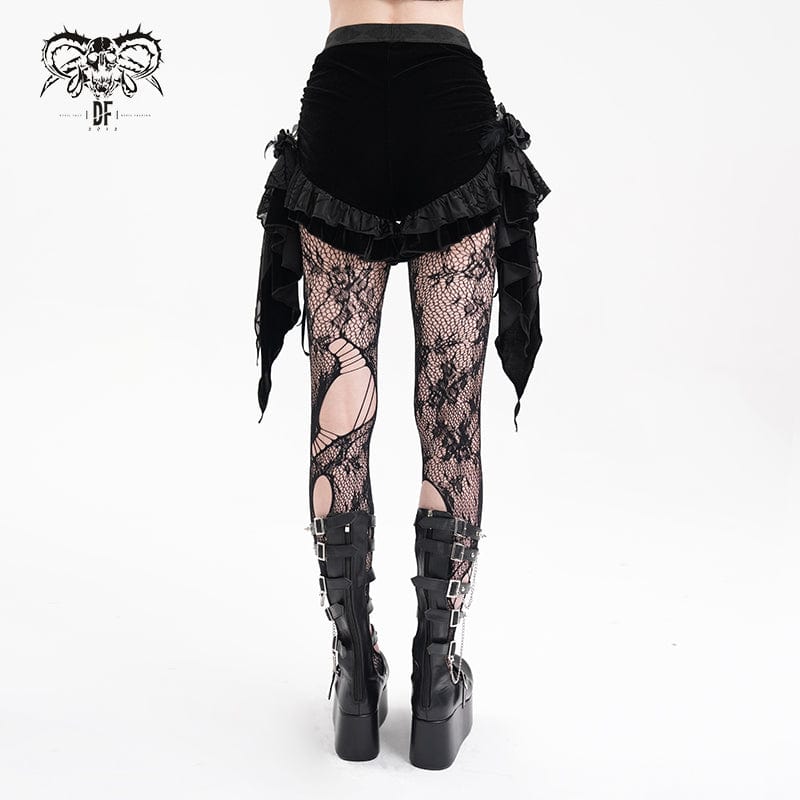 Women's Gothic Ruffled Mesh Plumed Shorts