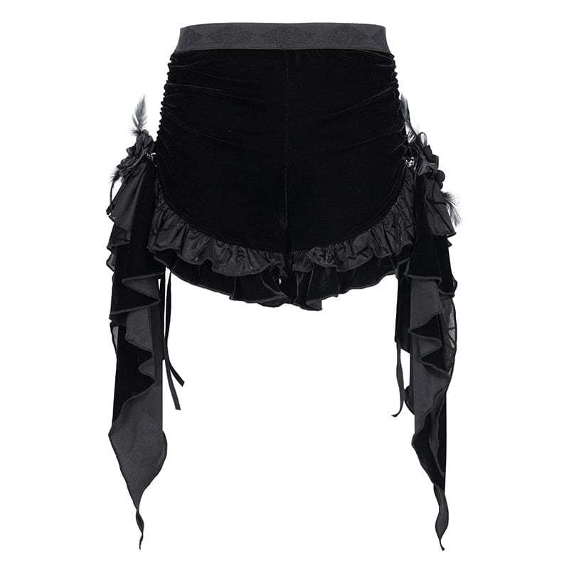 Women's Gothic Ruffled Mesh Plumed Shorts