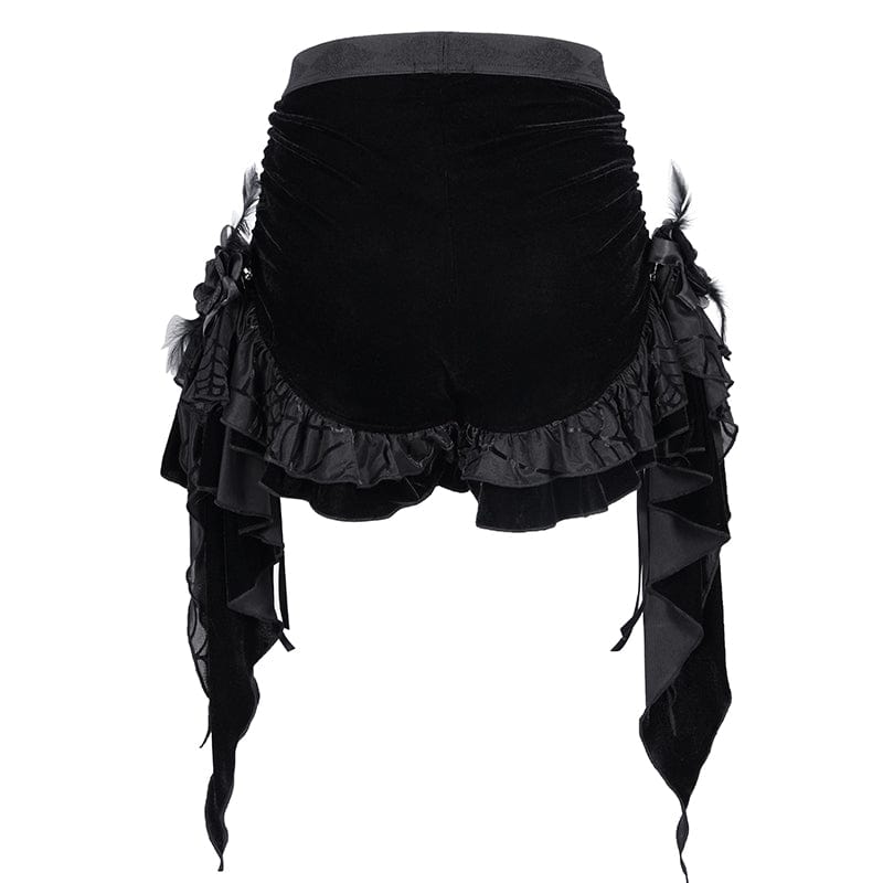 Women's Gothic Ruffled Mesh Plumed Shorts
