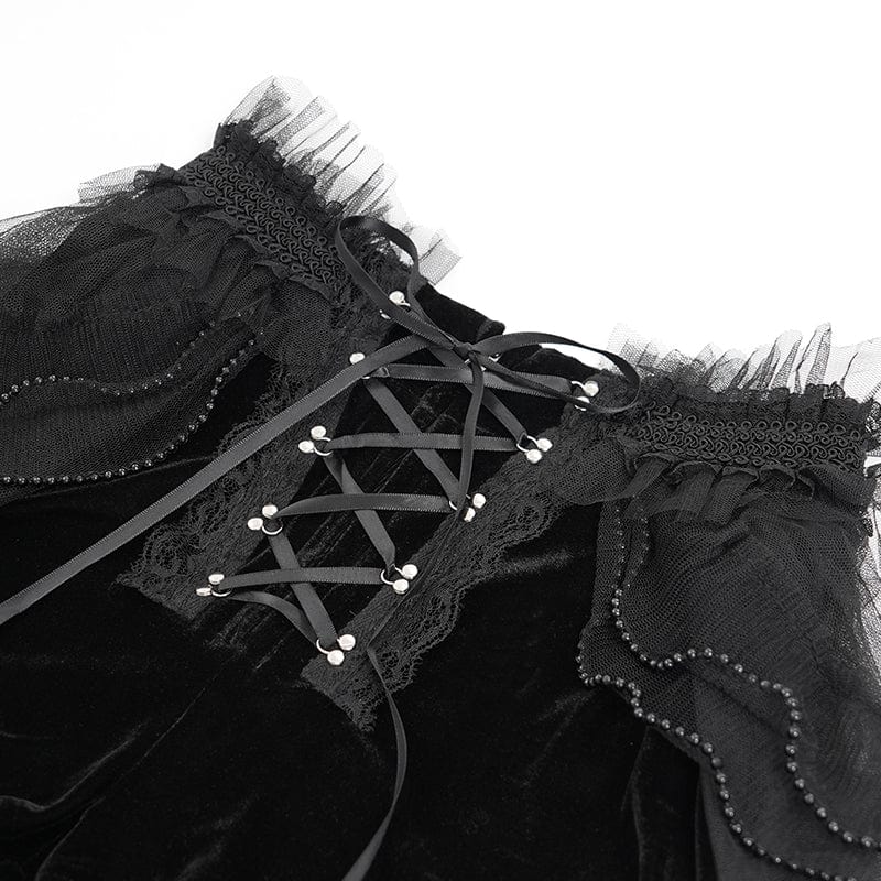 Women's Gothic Ruffled Mesh Splice Lace-up Shorts