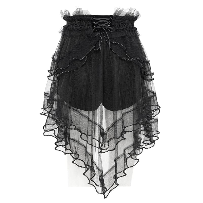 Women's Gothic Ruffled Mesh Splice Lace-up Shorts