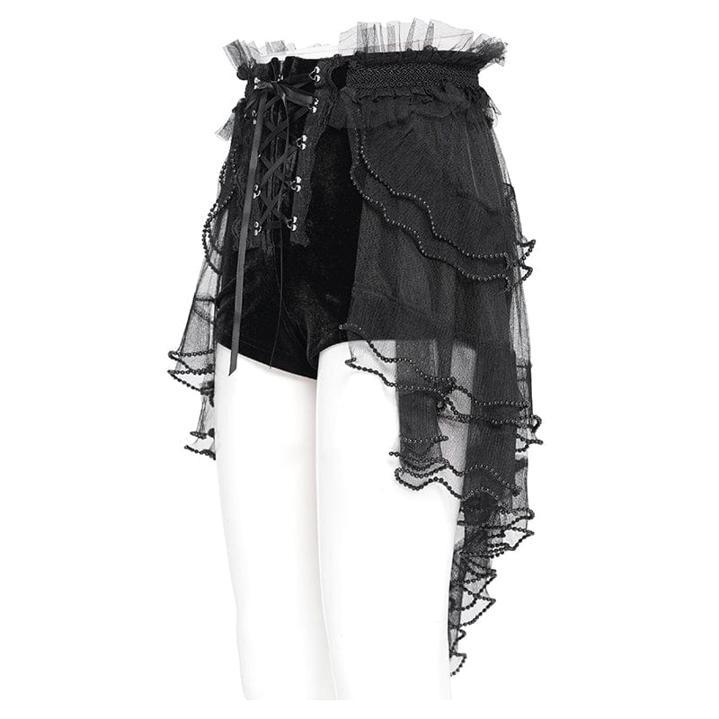 Women's Gothic Ruffled Mesh Splice Lace-up Shorts