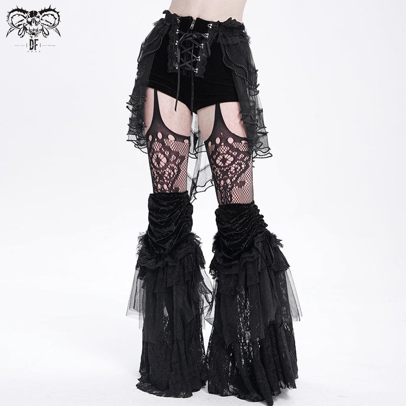 Women's Gothic Ruffled Mesh Splice Lace-up Shorts