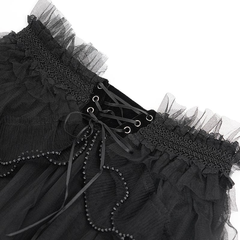 Women's Gothic Ruffled Mesh Splice Lace-up Shorts