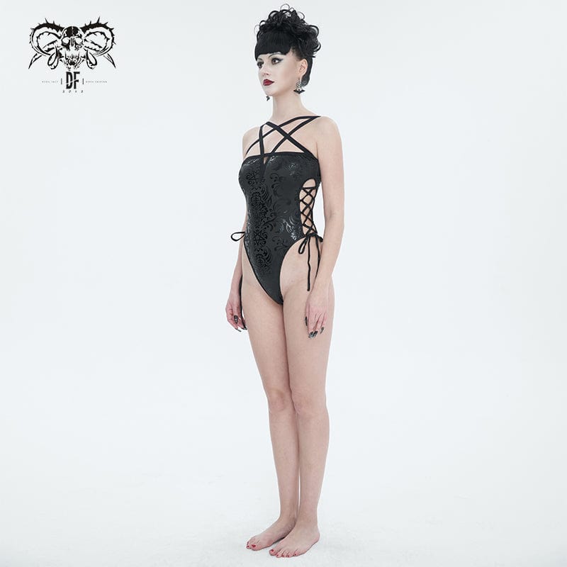 Women's Gothic Strappy Floral Printed Swimsuit