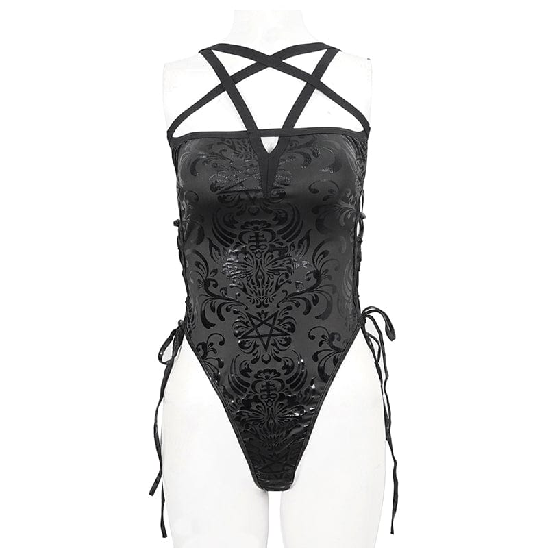 Women's Gothic Strappy Floral Printed Swimsuit