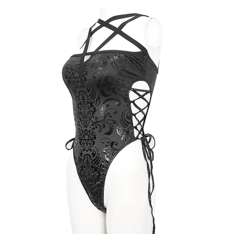 Women's Gothic Strappy Floral Printed Swimsuit