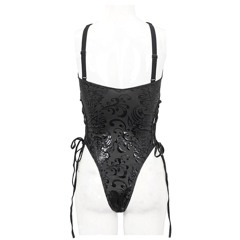 Women's Gothic Strappy Floral Printed Swimsuit