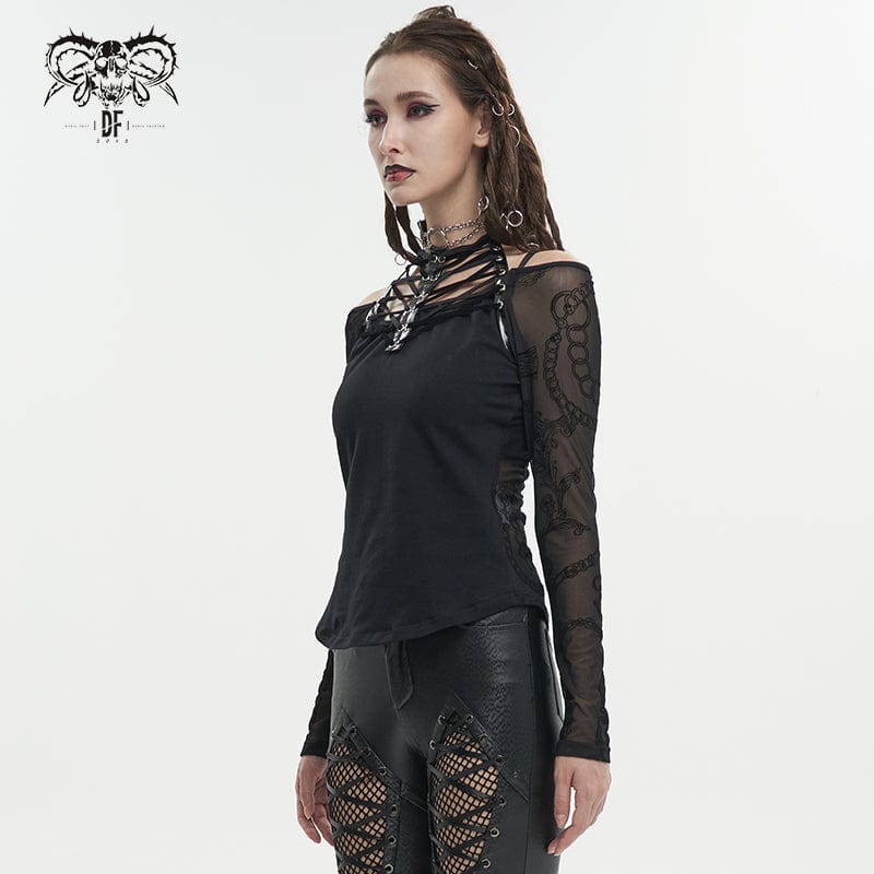Women's Gothic Strappy Halterneck Mesh Shirt