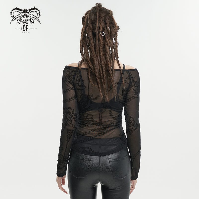 Women's Gothic Strappy Halterneck Mesh Shirt