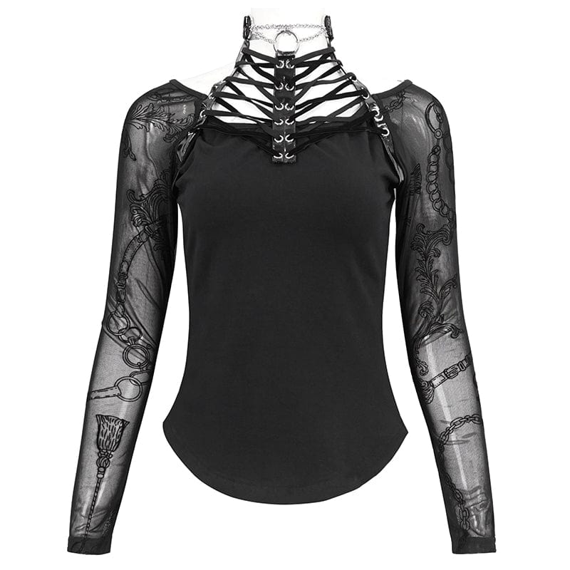 Women's Gothic Strappy Halterneck Mesh Shirt