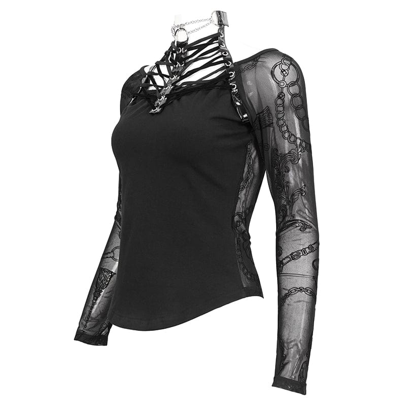 Women's Gothic Strappy Halterneck Mesh Shirt