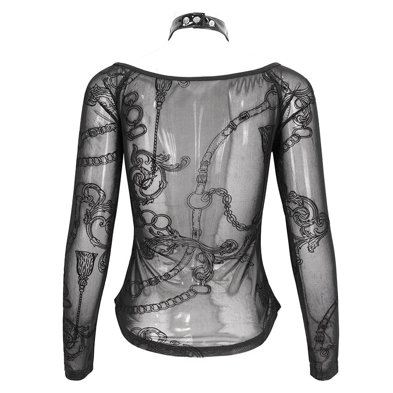 Women's Gothic Strappy Halterneck Mesh Shirt