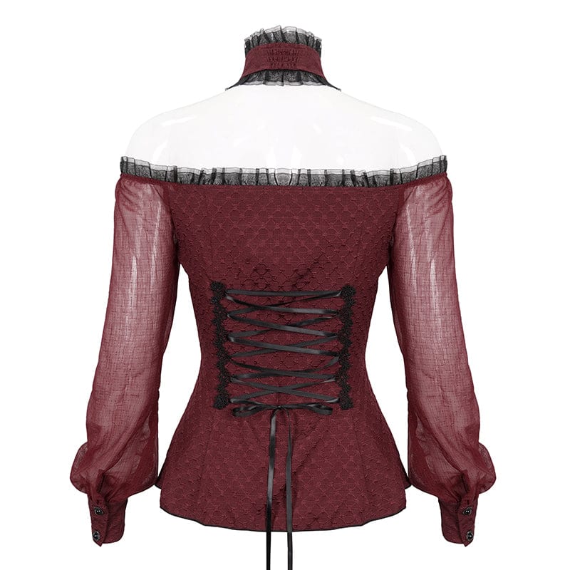 Women's Gothic Strappy Off Shoulder Halterneck Shirt Red