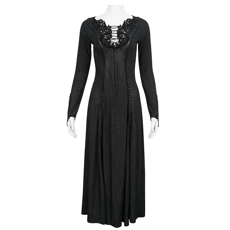 Women's Gothic Strappy Plunging Floral Embroidered Dress