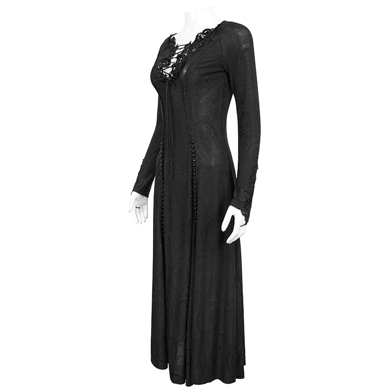 Women's Gothic Strappy Plunging Floral Embroidered Dress