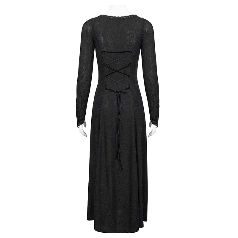 Women's Gothic Strappy Plunging Floral Embroidered Dress