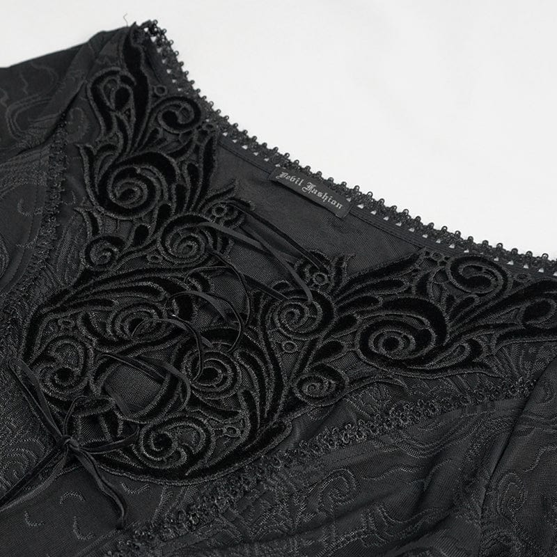 Women's Gothic Strappy Plunging Floral Embroidered Dress